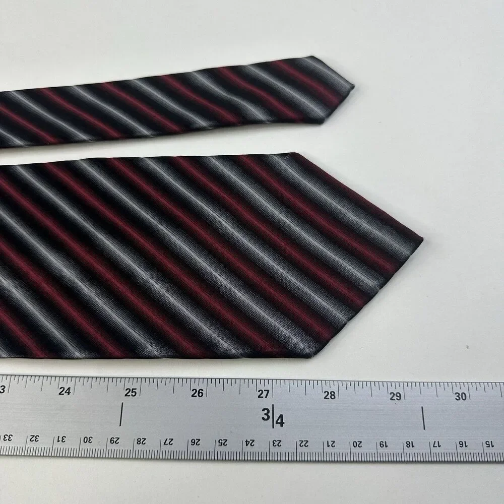 Joseph & Feiss Silk Tie Black Red Gray Diagonal Stripe Men Necktie 59 x3.75 Flaw
